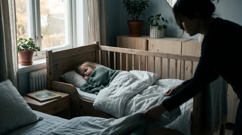 Barn sover fredeligt i mørkt og køligt soveværelse med fast søvnrutine