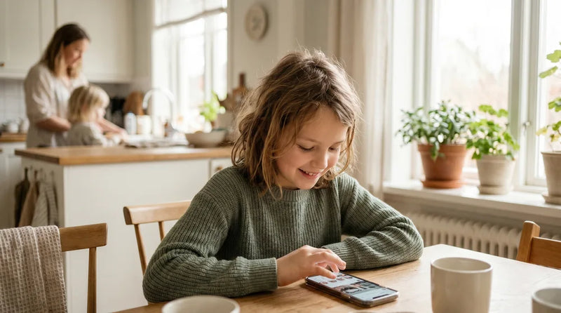 Ung pige ser på telefon med sociale medier — hvornår er børn klar?
