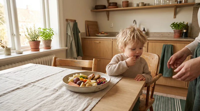 Roligt børnemåltid med varieret, regelmæssig mad